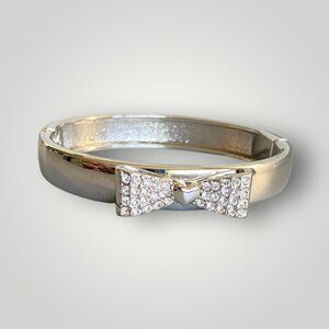 Betsey Johnson Pave Crystal Bow Cuff Silver Bracelet